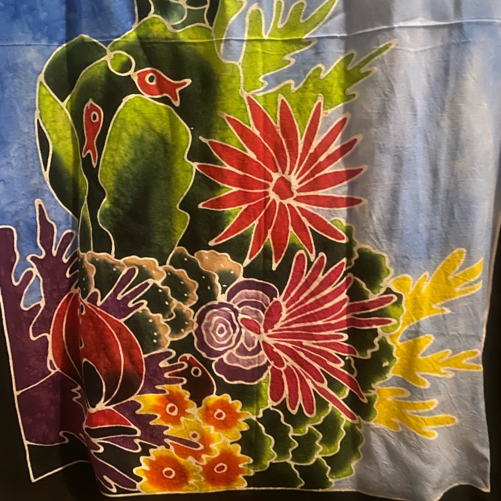 Beach print scarf- turtle print, with fish and coral- perfect condition!